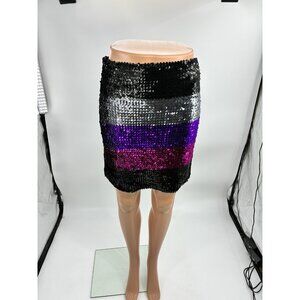 Topshop Sequin Mini Skirt Womens Size 8 Striped Sparkle Party Clubwear